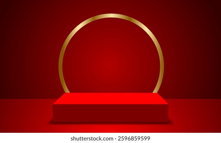 Product podium with background. Minimal wall scene mockup, product showcase, Banner promotion display. Abstract vector geometric shapes