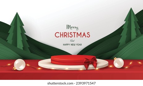 Product podium in Christmas design Realistic render style vector design.