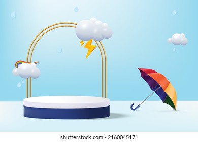 Product Podium Design For Monsoon  Season Surrounded With Monsoon Elements