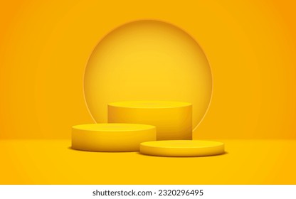 product podium display 3d Empty level Cylinder in yellow color background