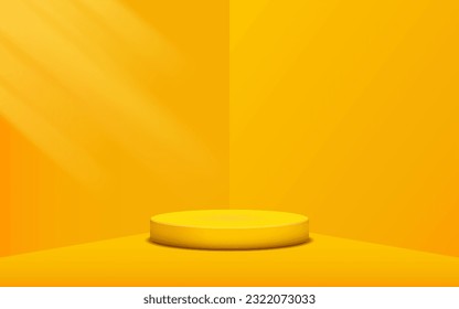 product podium display 3d Empty Cylinder circle in yellow color room corner background