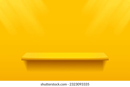 pantalla de podio de producto 3d Plazo vacío con brillo claro en color amarillo fondo