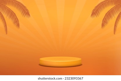 product podium display 3d Empty Cylinder circle with palm tree in orange color background