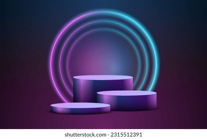 product podium display 3d in group of Empty Cylinder and neon circle light color background