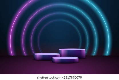 product podium display 3d in group of Empty Cylinder and neon circle light color background