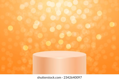 product podium display 3d orange Empty Cylinder circle and bokeh in yellow color background