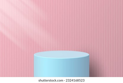 product podium display 3d pastel blue Empty Cylinder circle in pink color background