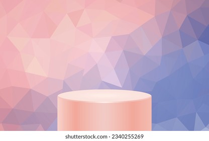 product podium display 3d pastel pink color Empty Cylinder circle in purple color polygon pattern background