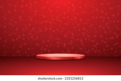 product podium display 3d red Empty Cylinder circle and bokeh in red color background