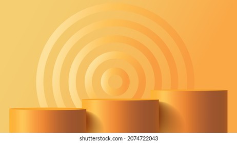 Product podium mock up background for presentation with orange abstract background 3d illustration