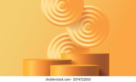 Product podium mock up background for presentation with orange abstract background 3d illustration