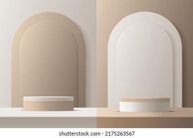 Modelación del podio del producto con fondo abstracto sobre fondo beige y blanco,ilustración vectorial 3d