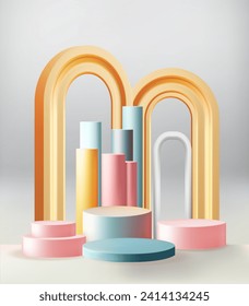 product podium set 3D background with pattern scene. Minimal wall scene mockup product stage for showcase, Banner promotion display. Abstract vector geometric