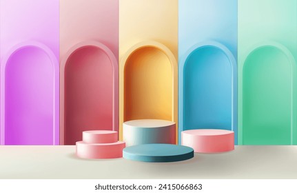 Produktpodium auf 3D-Hintergrund mit Musterszene. Minimale Wand-Szene-Mock-up-Produkt-Bühne für Showcase, Banner-Promotion-Display. Abstrakte, geometrische Vektorgrafik