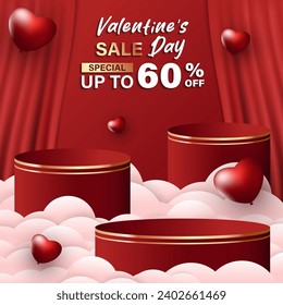 Product podium set. Valentine's day theme. Discounts up to 60 percent