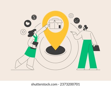 Product positioning abstract concept vector illustration. Advertising campaign strategy, product launch, marketing research service, market positioning, website menu, UI element abstract metaphor.