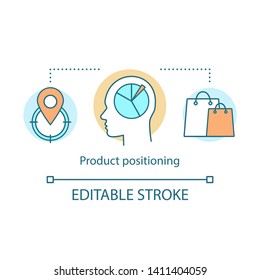 Product Positioning Concept Icon. Brand Promotion Strategy Idea Thin Line Illustration. Shopping, Buying, Purchasing Items Vector Isolated Outline Drawing. Editable Stroke