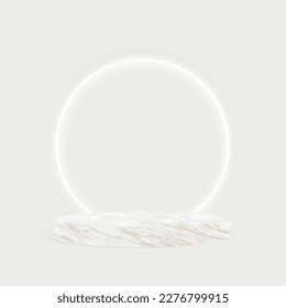Product presentation backdrop with podium and neon circle