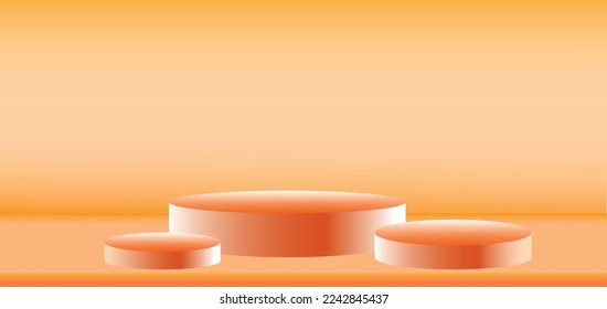 Presentación del producto, simulación, presentación cosmética, banner del producto, plataforma de podio sobre fondo de gradiente naranja, ilustración vectorial