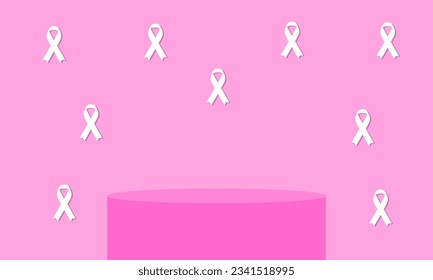 Produktpräsentation, podium-rosa Hintergrund. Brustkrebsbewusstsein mit Band. Vektorgrafik
