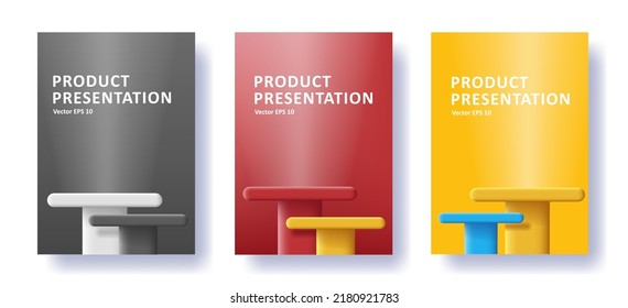 afiches de presentación de producto con etapas 3d en forma de pilar. Ilustración del vector