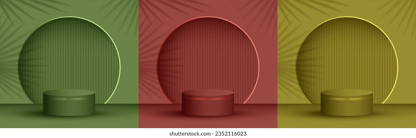 Produktpräsentation Bühne, Studioaufnahme, Vektorgrafik in einfarbigen Farben. Die Palme lässt Schatten auf der Hintergrund-Wand. Podium-Display-Szene-Set. Plattform-Präsentationsplattform im Basisformat.