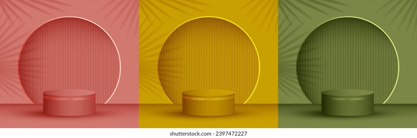 Produktpräsentation Bühne, Studioaufnahme, Vektorgrafik in einfarbigen Farben. Palm hinterlässt Schatten, Bogenwand. Podiumspreis-Szene. Plattform-Präsentationsplattform im Basisformat.