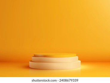 Product presentation with this 3D yellow podium mockup. Perfect for showcasing cosmetics, jewelry, or any stylish product in a modern, minimal setting. Vector illustration