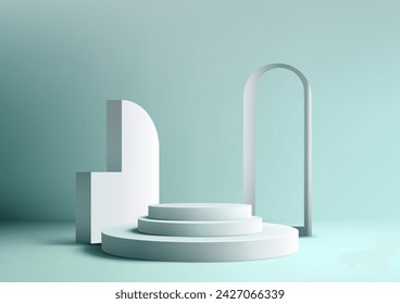 Product presentations with this stunning soft blue 3D podium. The modern design features geometric elements and a light blue background. Vector illustration