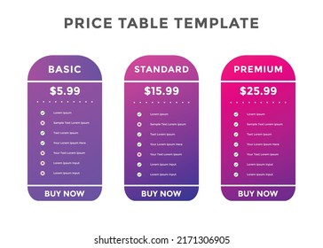 Product Price Table Template. Subscription Package Pricing Comparison. Business Plans Web Comparison Price
