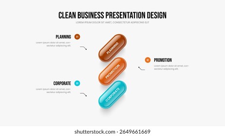 Product Profile 3 Step Infographic Presentation Layout. Sales Campaign Three Element Diagram Frame Design. Modern Briefing Slide Template Vector Illustration.