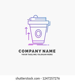 product, promo, coffee, cup, brand marketing Purple Business Logo Template. Place for Tagline