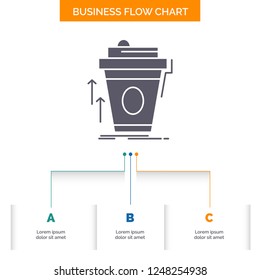 product, promo, coffee, cup, brand marketing Business Flow Chart Design with 3 Steps. Glyph Icon For Presentation Background Template Place for text.