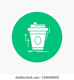 product, promo, coffee, cup, brand marketing White Glyph Icon in Circle. Vector Button illustration