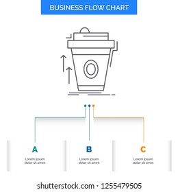 product, promo, coffee, cup, brand marketing Business Flow Chart Design with 3 Steps. Line Icon For Presentation Background Template Place for text