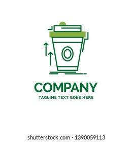 product, promo, coffee, cup, brand marketing Flat Business Logo template. Creative Green Brand Name Design.