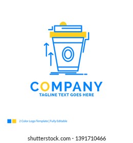 product, promo, coffee, cup, brand marketing Blue Yellow Business Logo template. Creative Design Template Place for Tagline.