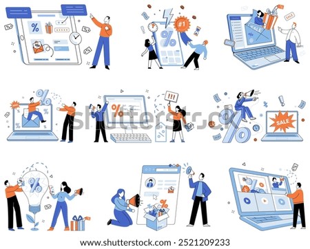 Product promotion vector illustration. Customer engagement, dialogue, establishes meaningful connection in world product promotion Finance and economy, landscape, shapes terrain in which seeds product