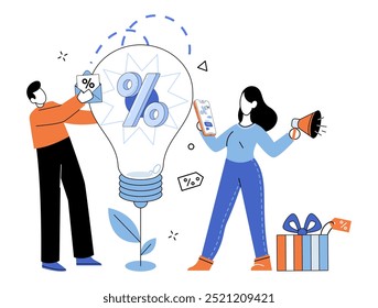 Product promotion vector illustration. Offer, temptation, beckons customers into enchanting world crafted by product promotion Retail, marketplace, becomes stage for grand performance product