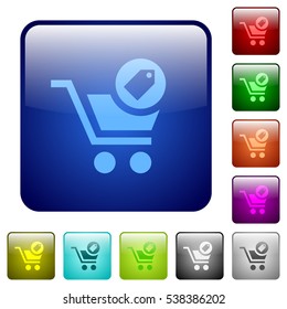 Product purchase features icons in rounded square color glossy button set