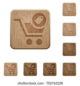 Product purchase features on rounded square carved wooden button styles