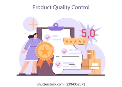 Product quality control. Effective monitoring of production process in conditions of economic stagnation. Economic activity decline, business-saving actions. Flat vector illustration