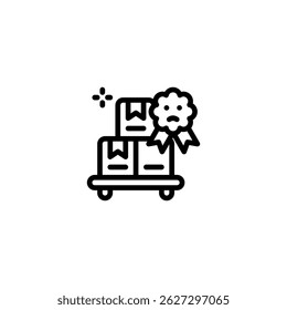 product quality control package guarantees outline icon and illustration