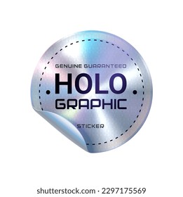 Product quality guarantee hologram round sticker. Certified product iridescent tag, authenticity guarantee shiny vector seal or premium holographic sticker. Quality foil circle label with bent side