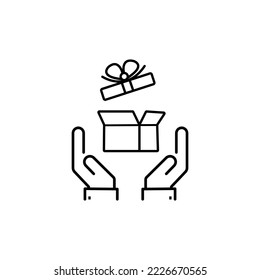 Icono del vector de calidad del producto. Icono del vector Cubo de manos humanas en el significado Producto