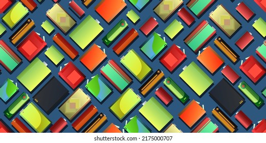 Product Range Battery Energy Source. Electricity Accumulator. Galvanic Cell. Electrolytic Dissociation. Seamless Pattern. Salt And Helium Lithium Objects. Vector.