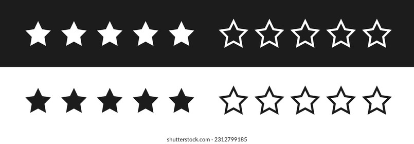 Product rating or customer review with black and white stars flat vector icons for apps and websites. set of stars isolated on white background. Star icon. Stars in modern simple flat style vector