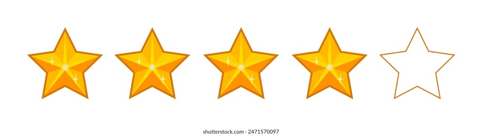 Product rating or customer review feedback with gold stars. Line art. Vector icons for apps and websites