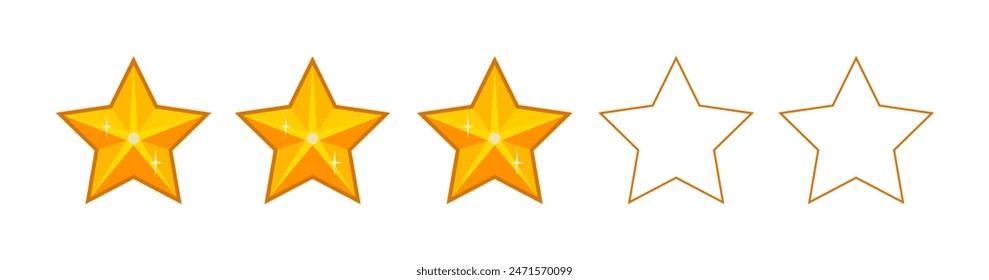 Product rating or customer review feedback with gold stars. Line art. Vector icons for apps and websites