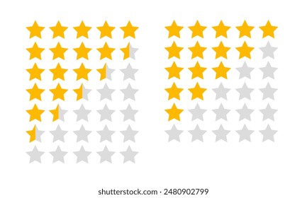 Product rating or customer review feedback with gold stars. Line art. Vector icons for apps and website